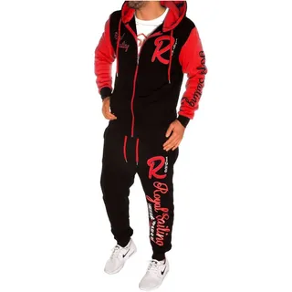 RMK Jogginganzug Herren Jogging Anzug Trainingsanzug Sportanzug Hausanzug Fitness Set, mit Kapuze rot|schwarz M