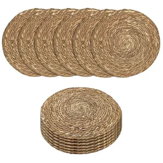 Spetebo Platzdecken aus Seegras und Wasserhyazinthe 38 cm - 12er Set - Runde Tischsets aus Naturmaterialien
