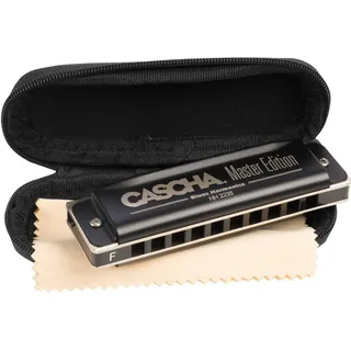 CASCHA Master Edition Blues Harmonica, hochwertige Mundharmonika in F-Dur mit Soft Case und Pflegetuch, Blues Organ