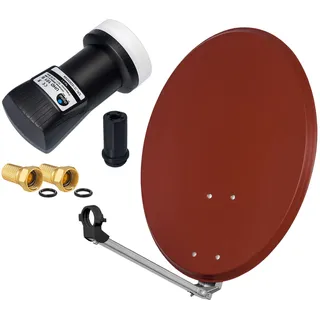 HD Digital SAT Anlage 60cm Stahl Spiegel Schüssel Ziegelrot + Single LNB 1 Teilnehmer zum Empfang von DVB-S/S2 Full HD 3D 4K Ultra HD (UHD) Signale + Stecker Gratis dazu im Set