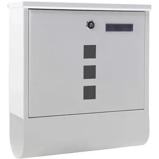 Wiltec Briefkasten mit Zeitungsrolle, weiß, 305 x 95 x 335 mm, Wandbriefkasten mit Namensschild, Sichtfenstern, Schloss und Zeitungsrolle, Postkasten aus