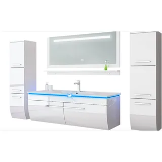Homeline 120 cm Badmöbel Set Weiss Hochglanz LED Badezimmermöbel Komplett Badezimmer 120 cm - weiß
