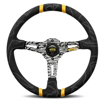 Hochwertiges MOMO Leder Sport Lenkrad Rennwagen 350mm 14 Zoll Wildleder Lenkrad (Farbe: Gelb)