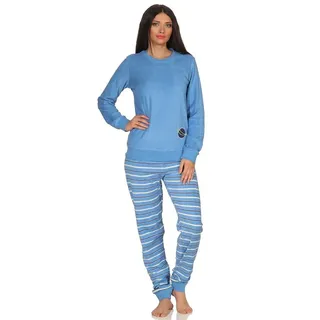 RELAX by Normann Normann Frottee Pyjama langarm Bündchen, Hose gestreift Oberteil - 49938 in hellblau | Gr.: 44-46