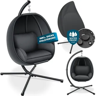Kesser KESSER® Luxe Hängesessel mit Gestell + Sitzkissen, Seitenpolsterung, Sitz- und Rückenkissen Hängekorb Indoor & Outdoor, Garten Schaukel Korb Hängestuhl Stabiler Standfuß, max. 150 kg