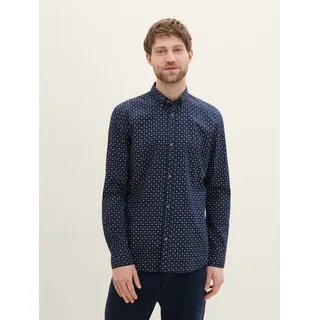 Tom Tailor Fitted Printed Poplin Langarmhemd Navy White Minimal Design M