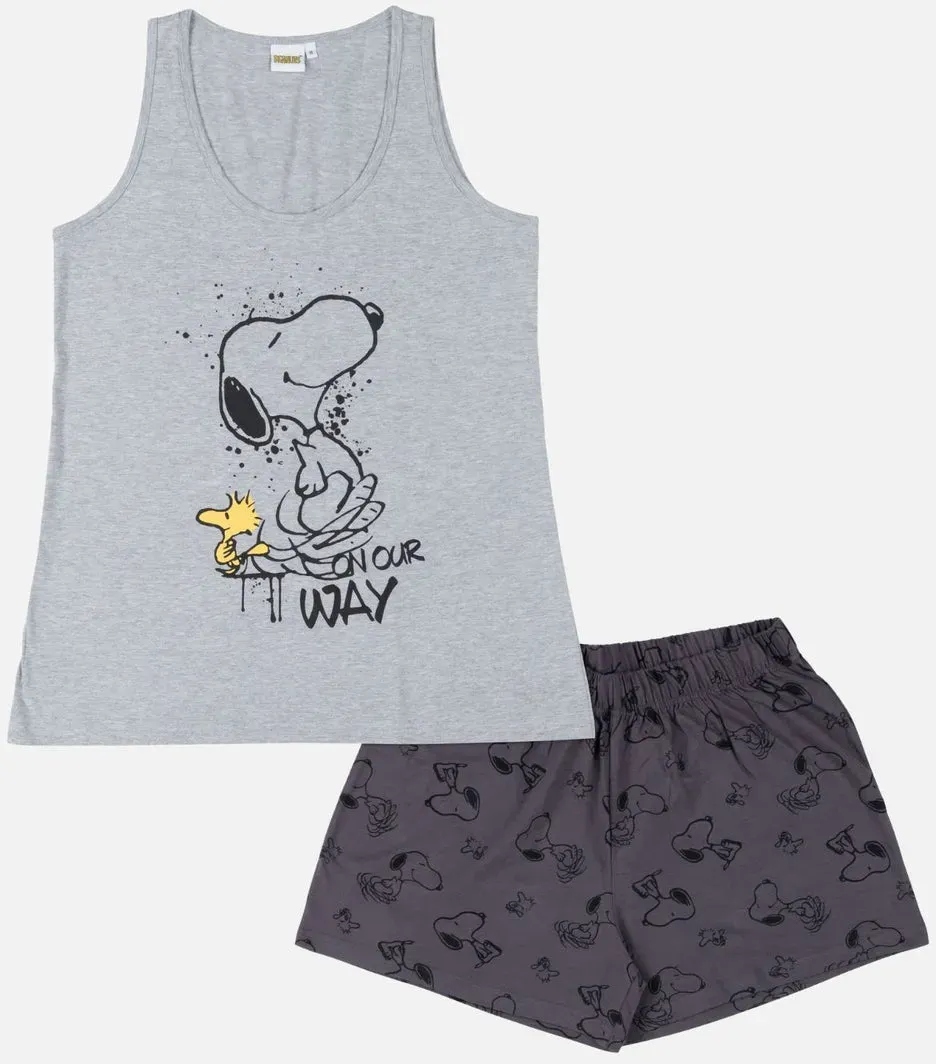 Snoopy Pyjama Set Kurz - hellgrau/dunkelgrau - mehrfarbig - M