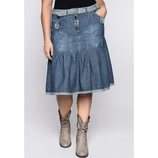 sheego BY JOE BROWNS, Damen, Gr. 58, blau (blau denim), 100% Baumwolle, unifarben, knielang, Röcke