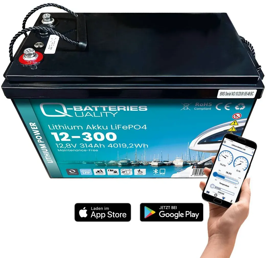 Q-Batteries Lithium Akku 12-300 12,8V 314Ah 4019,2Wh LiFePO4 Batterie mit Blueto...