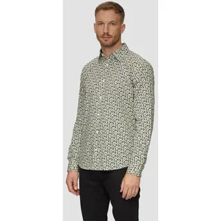 s.Oliver Langarmhemd Hemd Slim Fit: Popeline-Hemd mit All-over-Print bunt|weiß XL