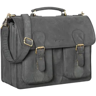STILORD 'Kronos' Aktentasche Leder Herren Lehrertasche Leder-Tasche Büro Business groß Arbeitstasche Umhängetasche Vintage Echtleder aufsteckbar, Farbe:anthrazit