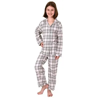 christine designer Mädchen Flanell Pyjama Langarm Schlafanzug kariert mit Knopfleiste - 291 401 15 556, Farbe:rosa, Größe:128 - 128