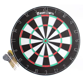 Masterdarts Dartscheibe mit 6 Darts Pfeile - Dartboard Ø45cm - Dartpfeile Metallspitze - Dartscheibe Kork mit Aufhänge Haken - Dart Set - Schwarz/Rot/Weiß/Grün