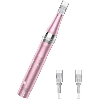 PELCAS Derma pen Elektrischer Mikroneedling Schönheit Pen Mikronadelstift Wiederaufladbar Verstellbar Länge mit 3 Geschwindigkeiten inkl. 3 Ersatzköpfe Tragbares Microneedling Gerät für Gesicht Haut