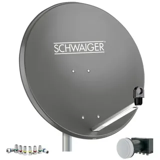 Schwaiger Satellitenschüssel Komplettset - Ø 80 cm Stahl Quad LNB 4-Fach - Digital HD & 4K Empfang - Integrierte Kabelführung & wetterfest