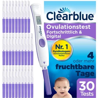 Clearblue Kinderwunsch Ovulationstest Kit, 30 Tests + 2 digitale Testhalterungen, Fruchtbarkeitstest für Frauen/Eisprung, Fortschrittlich & Digital (testet 2 Hormone), schneller schwanger werden