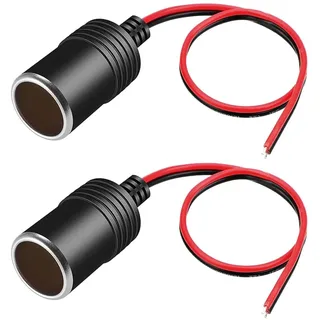 Powice 2 Stück 12V-24V Zigarettenanzünder Buchse, 12V Steckdose KFZ mit 35cm Kabel für LKW Auto KFZ Einbau Steckdose, GPS Dashcam Autoladegerät