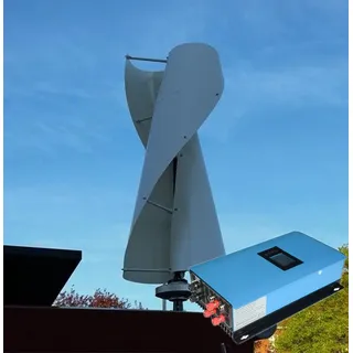 KX-ENERGIE 2000W Vertikale Windkraftanlagen Komplettanlage mit Netzgekoppelter Wechselrichter Netzkopplung Windturbinen VAWT Windgenerator 48V auf Einphasig 220/230VAC 50Hz ins Hausnetz