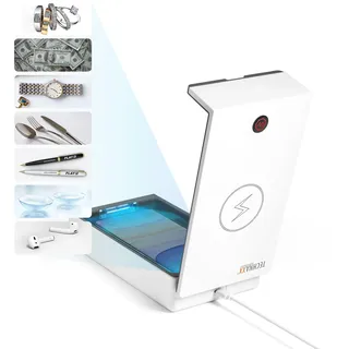 Technaxx UV Desinfektion-Box TX-148 - Desinfektion für Handy`s & Gegenstände, 99,9% Sterilisationseffizienz, Aromaölkammer, Keime, Kabelloses Laden 5W für alle Handys