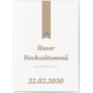 Menükarten zur Hochzeit selbst gestalten - Menükarte Trauringe in Sandfarben - Weiß | Wunderkarten.de