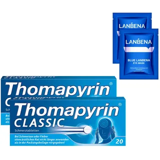 Thomapyrin CLASSIC Schmerztabletten - 3fach Power gegen Kopfschmerzen - 2 x 20 Stk. + 2 x Eye Pads