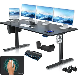 Kesser KESSER® Höhenverstellbarer Schreibtisch elektrisch Ergonomisch Steh-Sitz Schreibtisch 3-Funktions-Memory Steuerung Inkl. 360° Rollen & USB-Ladeanschluss Computertisch für Homeoffice