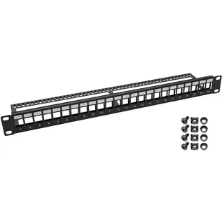 HMF UTP Keystone-Patchpanel 19 Zoll 1 HE 24 Ports RJ45 Schwarz