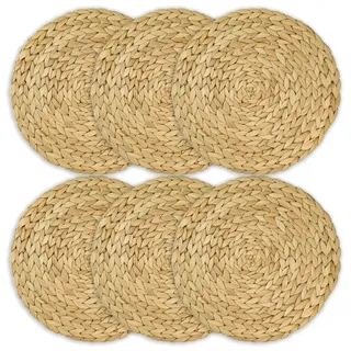 HMF Tischset rund geflochten aus Wasserhyazinthe, Platzset abwaschbar, 6er Set, 30 cm
