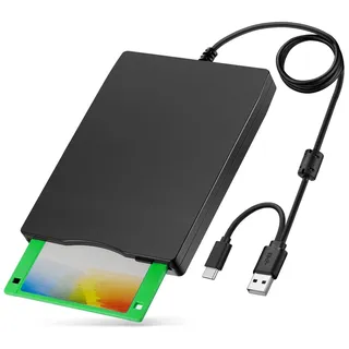 Kinetxiaxia - External USB Floppy Drive FDD 1.44MB 3.5 inch - PC and MAC - Slimline Floppy Disk Drive External - Portable - Plug and Play - Black - XP/WIN7/WIN11 Capable