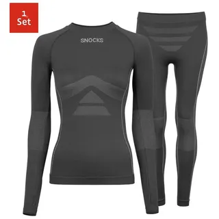 SNOCKS Thermounterwäsche Damen - Perfekte Passform, atmungsaktive Skiunterwäsche - Wärmeisolierende Funktionsunterwäsche für Wintersport - Gr. S Grau - S