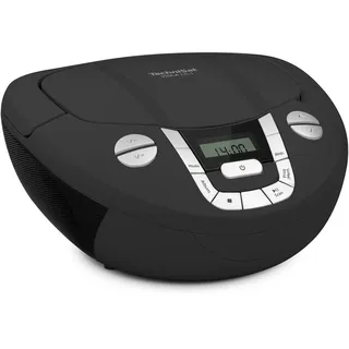 TechniSat Viola CD-1 - tragbarer Stereo CD-Player, Boombox mit praktischem Tragegriff (Radio für Kinder, UKW Radiotuner, Bluetooth-Empfang, 2 x 1 W RMS-Leistung, Netz- und Batteriebetrieb) schwarz