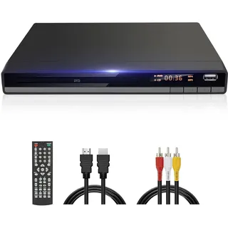 DVD-168 Kompakt HD DVD Player für TV HDMI AV Ausgang mit Kabel Enthalten, 1080P DVD-CD-Player mit USB Eingang, Alle Regionen Frei, Fehler Korrektur, Integriertes PAL NTSC-System (Schwarz)