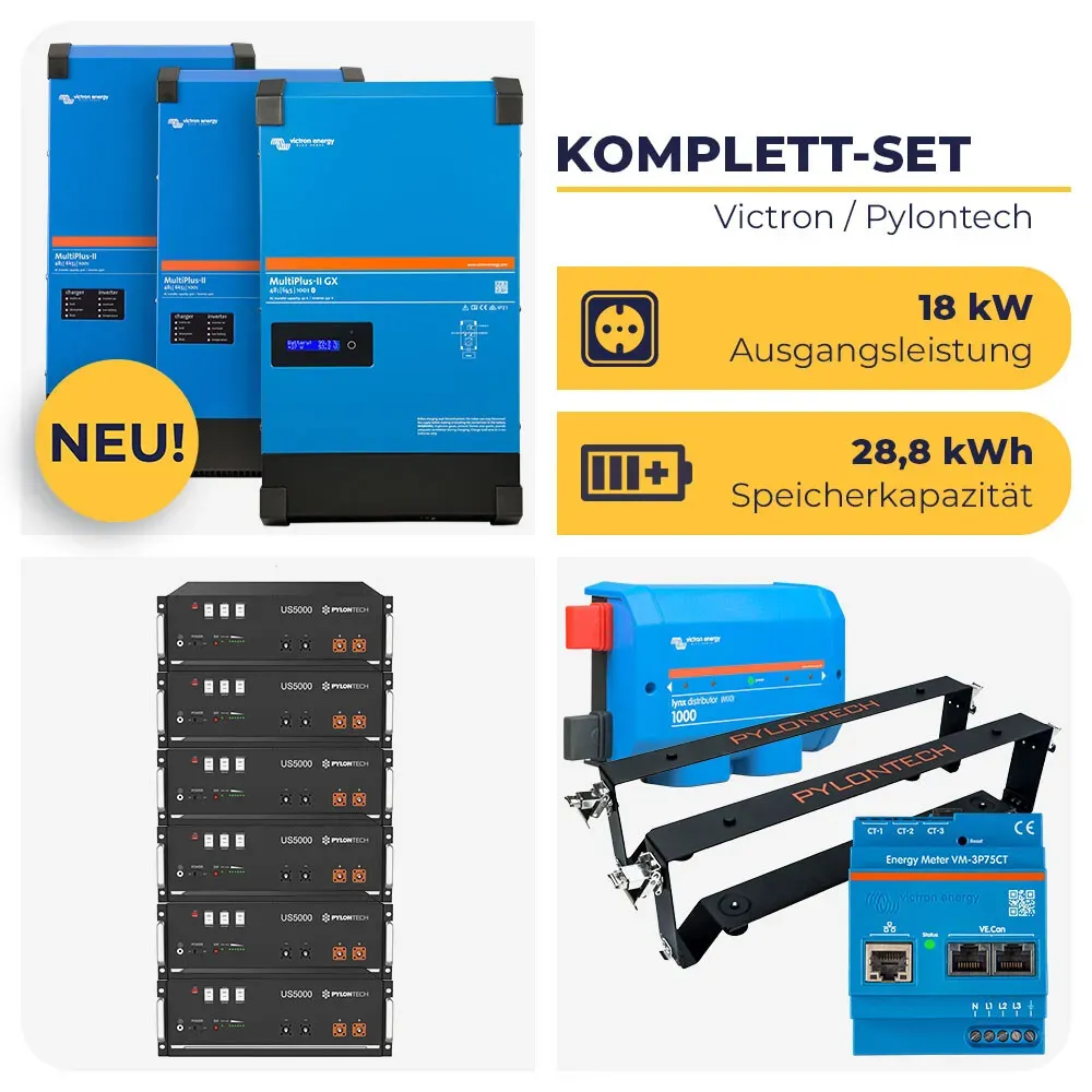 HUSATECH PowerSet: 3-phasig mit 2x MultiPlus-II 48/6k5/100-50 + 1x MultiPlus-II 48/6k5/100-50 GX + 6x US5000 | 18 kW 28,8 kWh