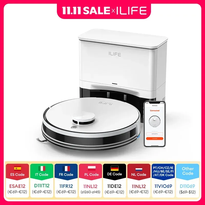 ILIFE A30 PRO 5000 Pa Saug-, Roboter-Staubsauger- und Wisch-Kombination, selbstentleerend, 60-Tage-Kapazität, App/Fernbedienung, 180 Minuten Laufzeit