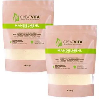 GreatVita 2x1kg Mandelmehl fein gemahlen, aus blanchierten Mandeln naturbelassen
