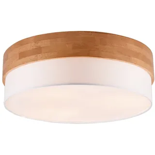 TRIO Leuchten LED Deckenleuchte, Dimmfunktion, LED wechselbar, Warmweiß, große Holz-lampe über Esstisch Lampenschirme Stoff skandinavisch Ø50cm weiß