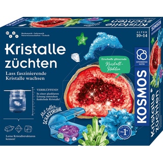 KOSMOS 645601 Kristalle züchten - Lass faszinierende Kristalle wachsen - Komplett-Set, glitzernde Blitzkristalle, Schatztruhe, Deko, Experimentierkasten - Kinder ab 10-14 Jahre