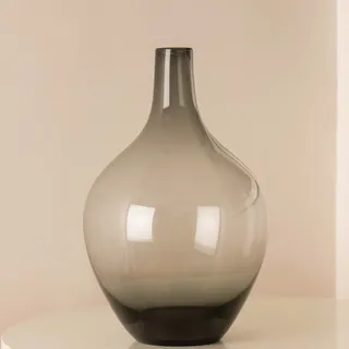 Bodenvase Für Pampasgras, Bodenvase Groß XXL, Glasvase Gross, Runde Glasvase, Bauchvase Glas, Große Vase Glas Deko Modern, Bodenschmuck, 39 cm hoch, Grau/Schwarz
