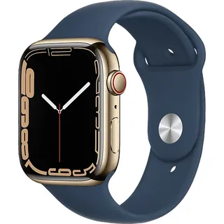 GPS + Cellular 45 mm Edelstahlgehäuse gold, Sportarmband abyssblau