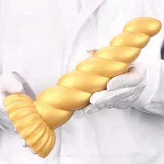 Spirale Anal Dildo Buttplug mit Saugnapf Groß Analsex Monster Dildo Spielzeug für Frauen/Männer Lange Realistische Dildos Prostata Massage Masturbator Weiche Silikon Anal Plug,Gold-L