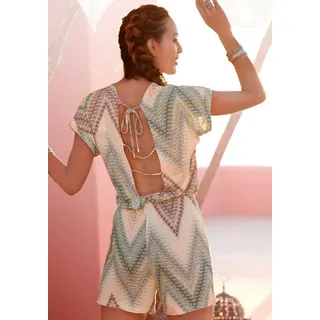 LASCANA Kurzoverall mit tiefem Rückenausschnitt und Alloverprint, sommerlicher Jumpsuit bunt|grün 44