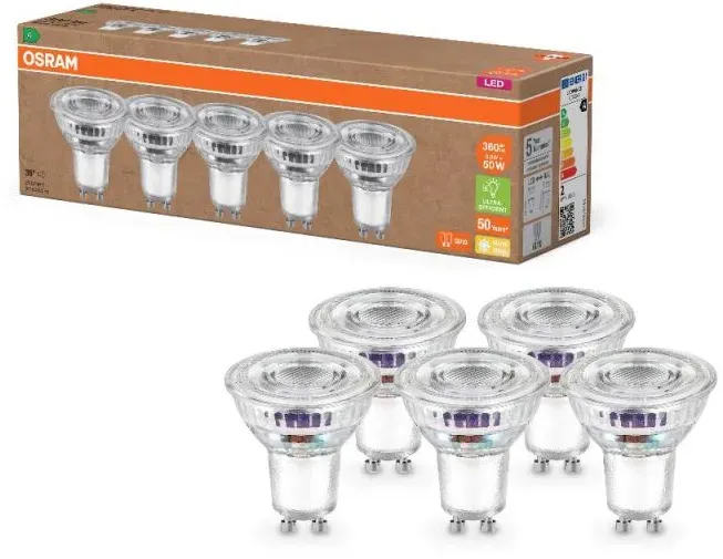 5er Sparpack OSRAM GU10 LED Strahler besonders effizient 36 ° 2W wie 50W 2700K warmweißes Licht