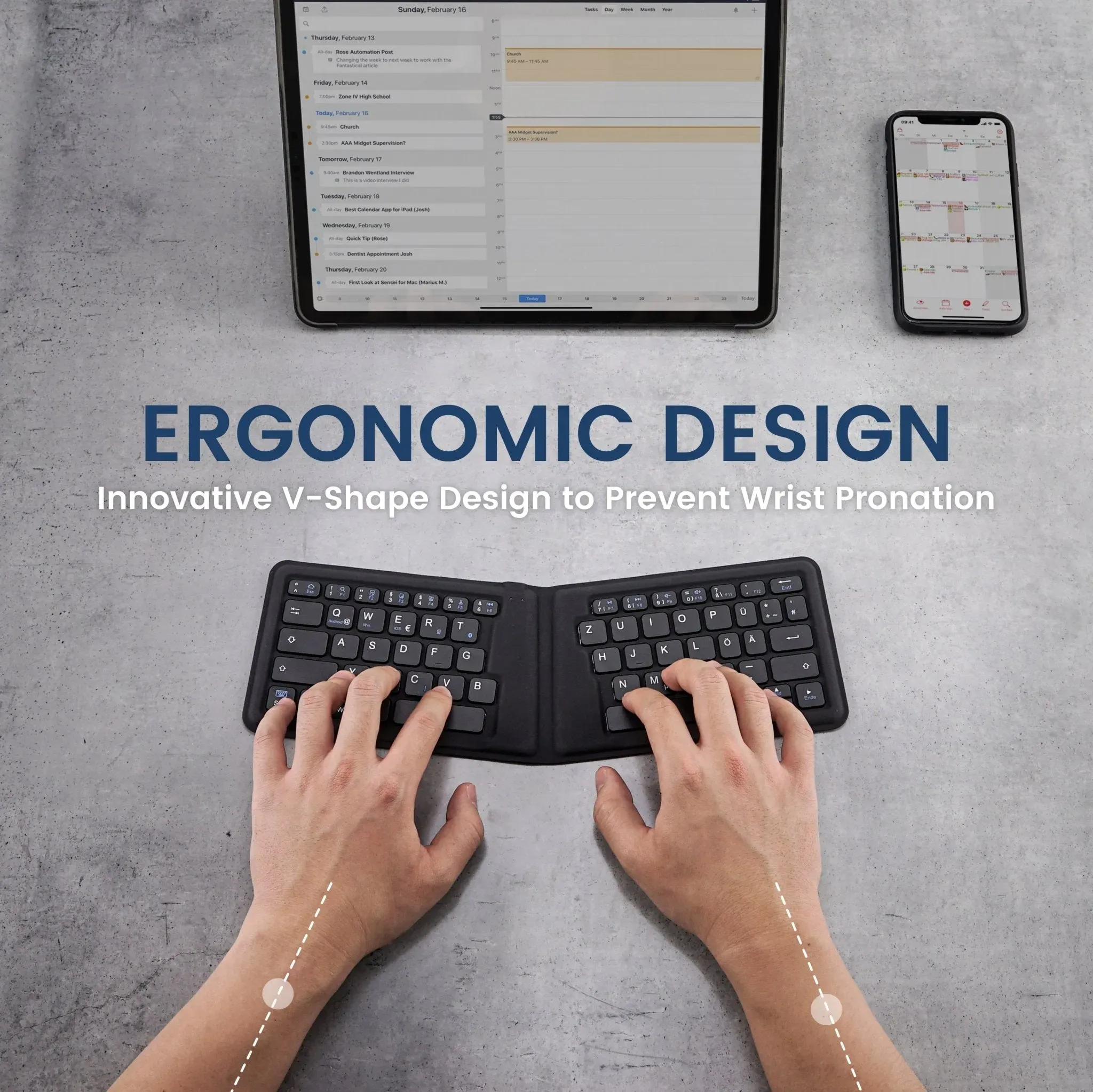 PERIBOARD-805 E - Ergonomische Bluetooth-Tastatur