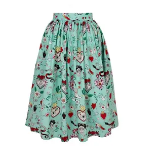 Hell Bunny A-Linien-Rock Tijuana Sugar Skull Tattoo Print Tellerrock Rockabilly XL