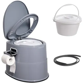 Vevor 5 L Campingtoilette mit Toilettenpapier- und Handyhalter, Tragbare Campingtoilette 500 x 467 x 400 mm Reisetoilette Nottoilette Weiße Toiletten 136,1 kg Gewichtstragfähigkeit Wohnmobiltoilette