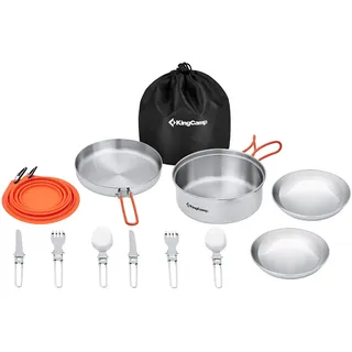 KingCamp Camping Kochset Adventurer I Pro Koch Geschirr Set Stahl Topf Pfanne