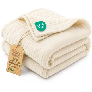 Totsy Baby Musselin Decke Babydecke Baumwolle 100 x 150 cm - Musselindecke Kuscheldecke Baby Musselintücher Kinderdecke dünne Babydecken Pucktuch Muslin Blanket für Kinder Oeko-Tex-Zertifikat Hellbeige