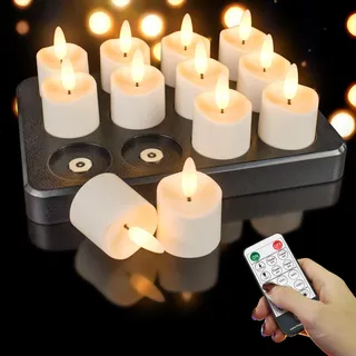 HL Wiederaufladbare LED Teelichter mit Ladestation,wasserdicht, 100 Stunden helle magnetisch aufladbare Kerzen mit flammenlose Fernbedienung, elektrische Deko für Zuhause, Halloween & Weihnachten