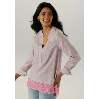 Aniston SELECTED Longbluse, mit Rankenmusterung und Bordürendruck am Saum, Gr. 42, rose-mintgrün-weiß, , 59184462-42