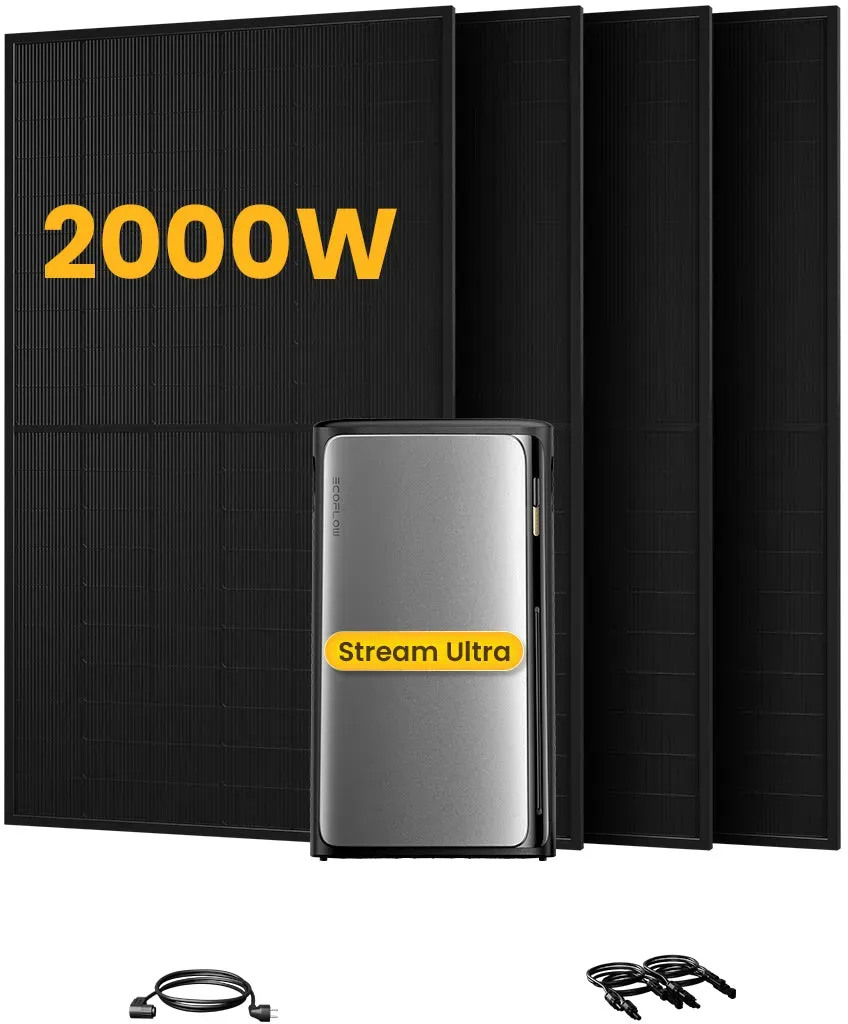 EcoFlow Stream Ultra, All-in-One Speicher für Balkonkraftwerke, mit 4 x 500 Bifaziale Solarmodule, by Powerness - Stream Ultra | 1920Wh / ohne Zubehör / Selbstabholung